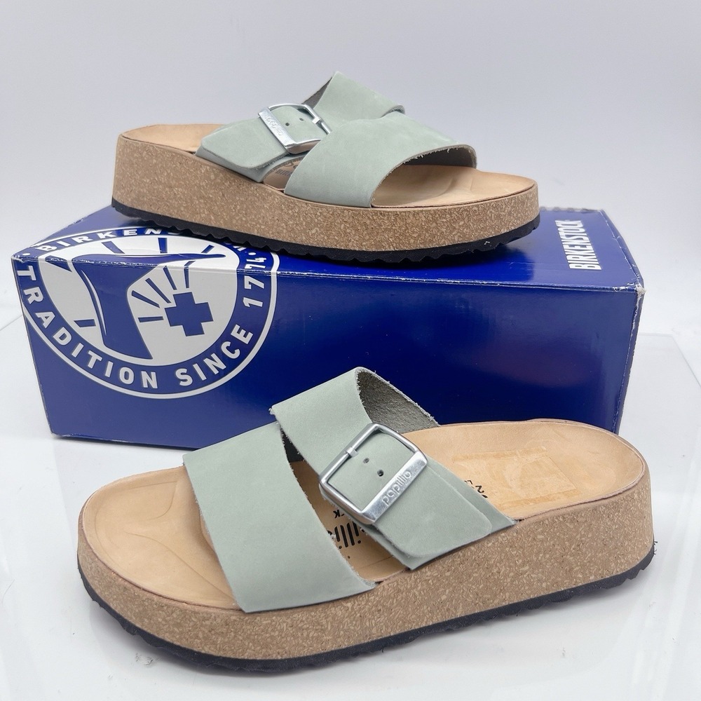 Birkenstock Almina Women's Platform Wedge Heel Sandals Slides Sage Green EU 36
